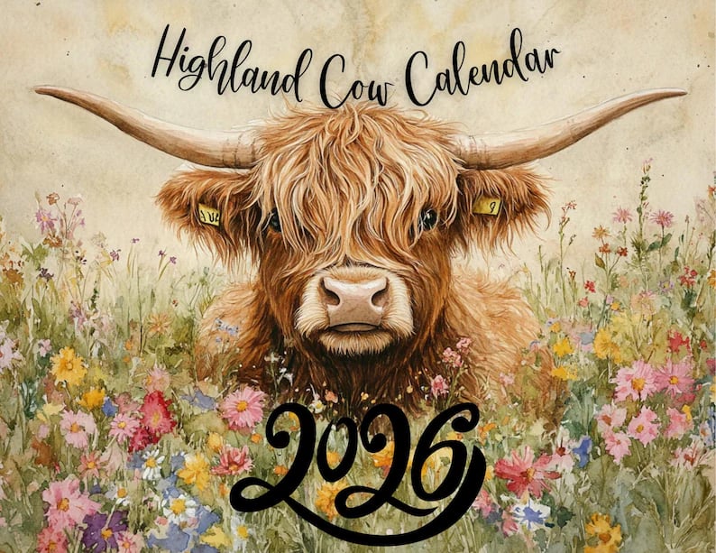 HighlandHugs – 2026 Cute Highland Cow Wall Calendar