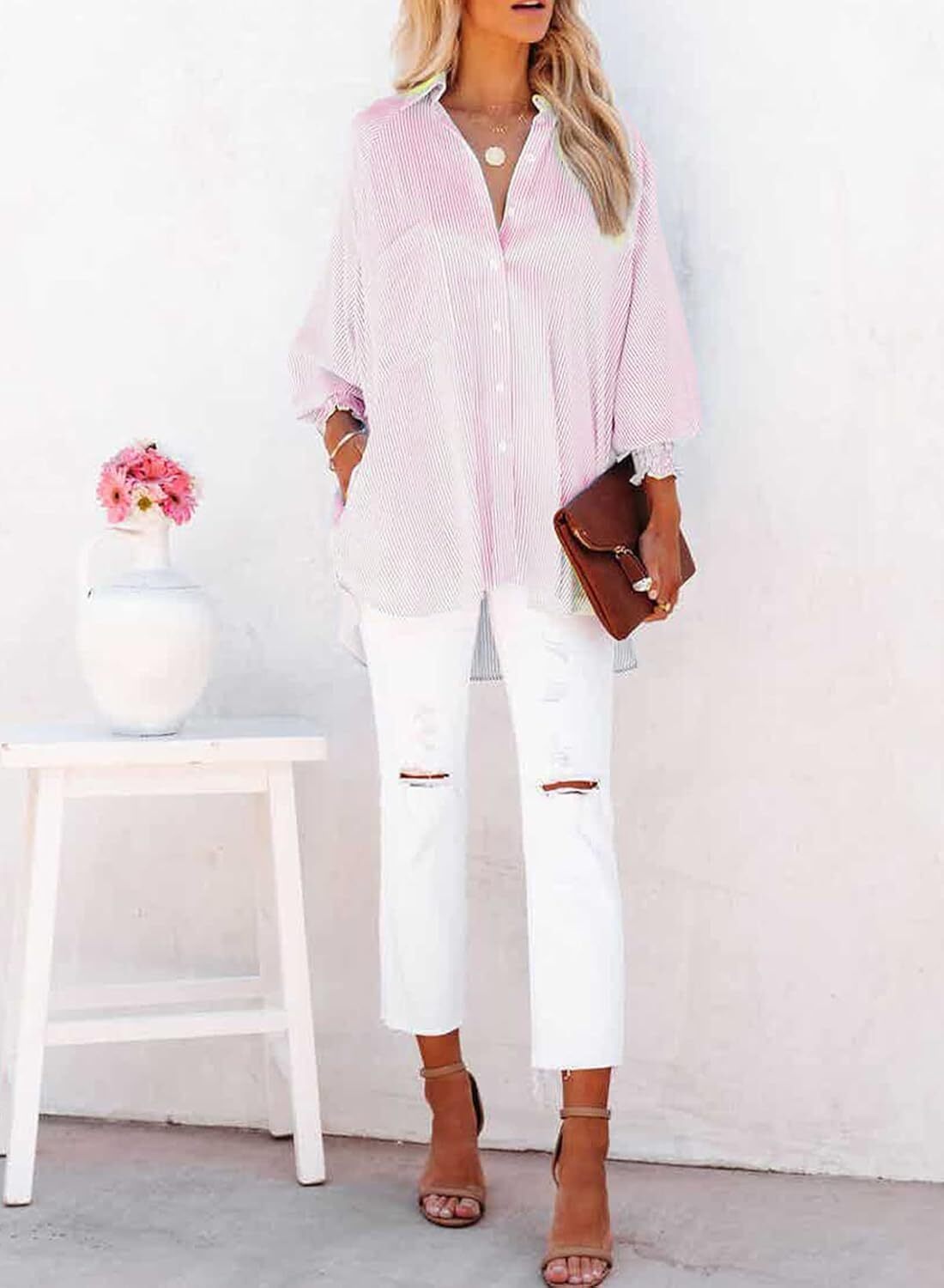 🔥2026 Clearance Item🔥Women's pleated cuffs striped shirt with pockets and casual collar