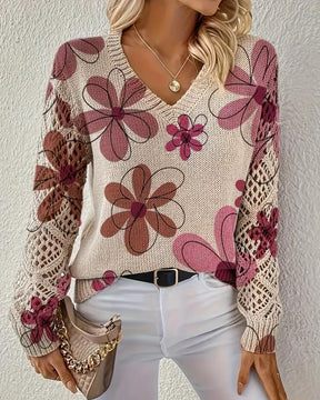 LaceWeave | V-Neck Openwork Knit Sweater