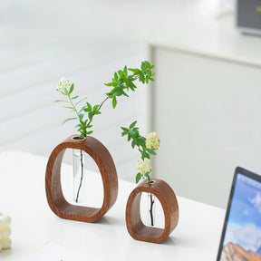 NatureNest – Solid Wood Glass Flower Vase
