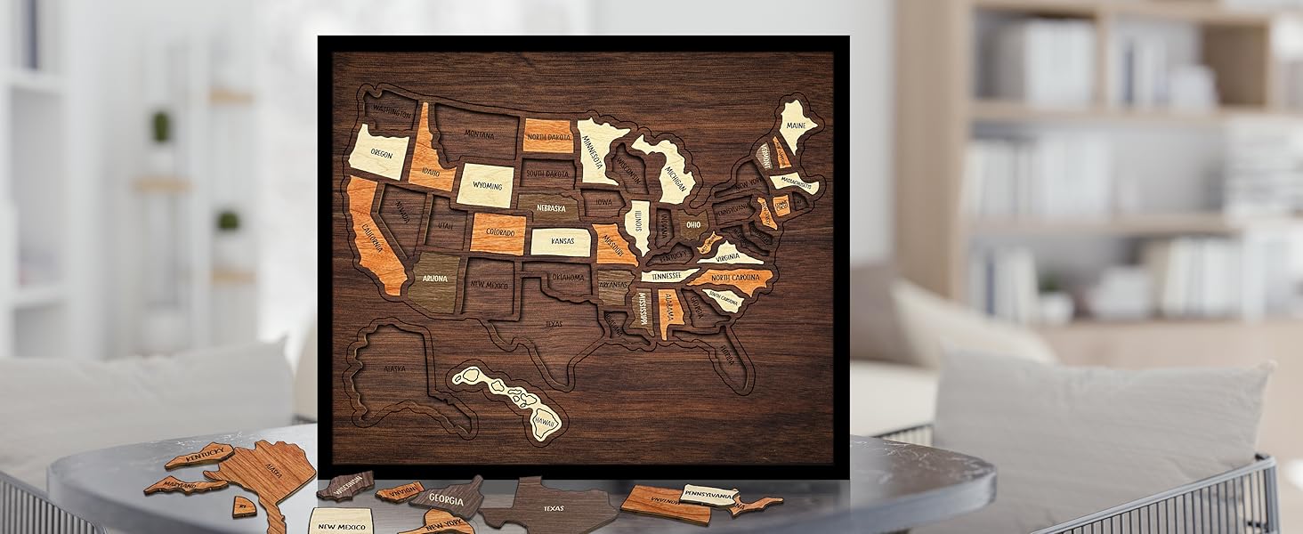 AtlasCraft – Wooden USA Travel Map Puzzle Wall Decor