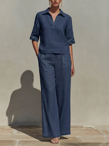 LinenLuxe – Women’s Solid Cotton Linen Two-Piece Set