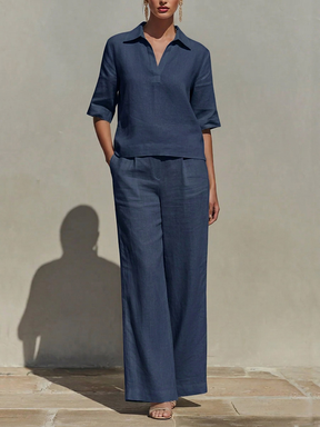 LinenLuxe – Women’s Solid Cotton Linen Two-Piece Set