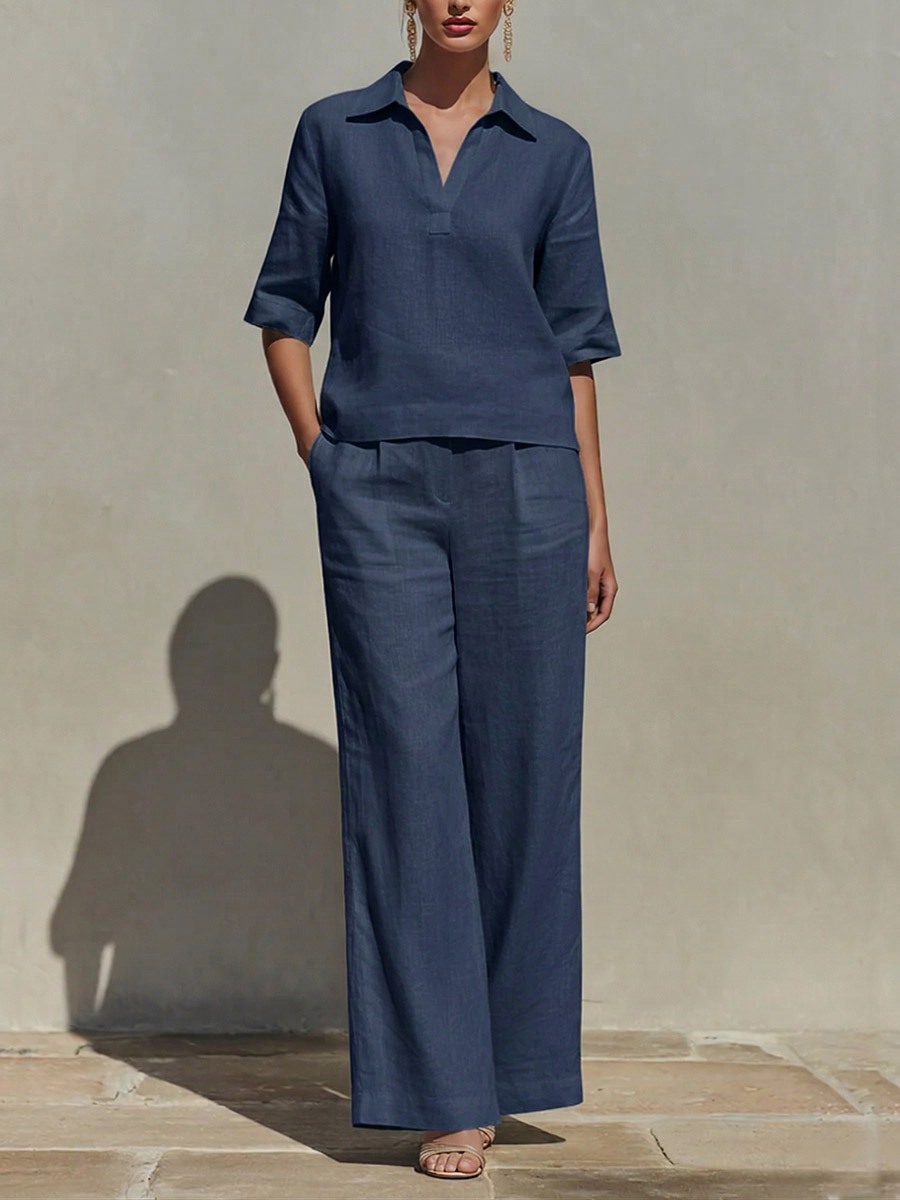 LinenLuxe – Women’s Solid Cotton Linen Two-Piece Set