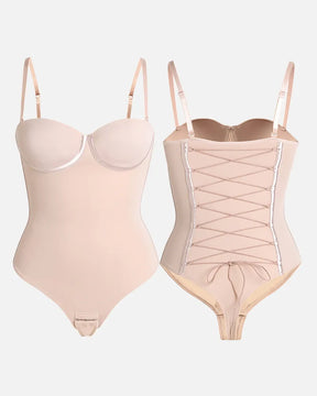CurveLuxe – Back Lace-Up Seamless Thong Bodysuit