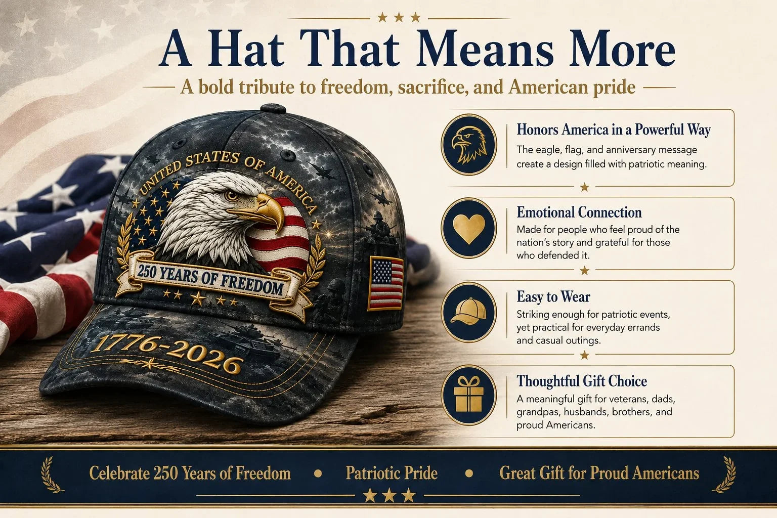FreedomEagle – 250 Years Patriotic Heritage Cap