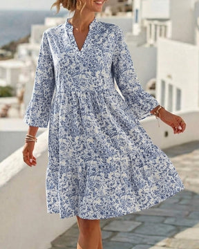 BloomLayer – Floral Tiered V-Neck Dress
