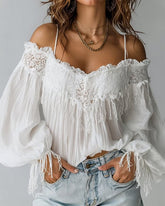 GlowCharm Blouse – Tassel Back Elegance