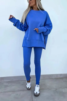 SoftEase – Comfy Slit Sweatshirt Two-Piece Set