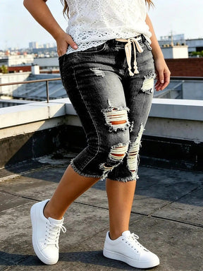 DenimBloom –  High Waist Cropped Denim Jeans
