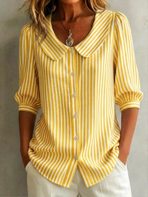 AuraClassic – Women’s Retro Peter Pan Collar Striped Shirt