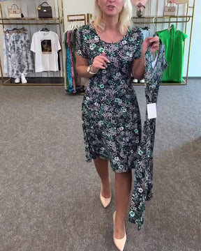 EleganceFit – Slim Waist Printed Dress