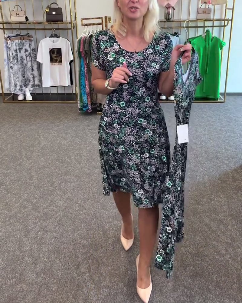 EleganceFit – Slim Waist Printed Dress