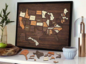 AtlasCraft – Wooden USA Travel Map Puzzle Wall Decor