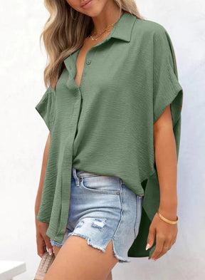 LunaWear – Casual Button Slit Hem Women’s Top