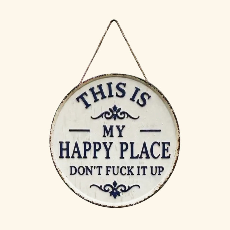 RusticNest – Vintage Happy Place Metal Wall Decor Sign