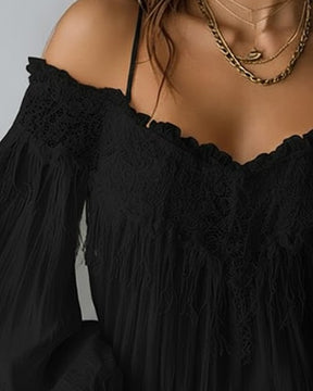 GlowCharm Blouse – Tassel Back Elegance