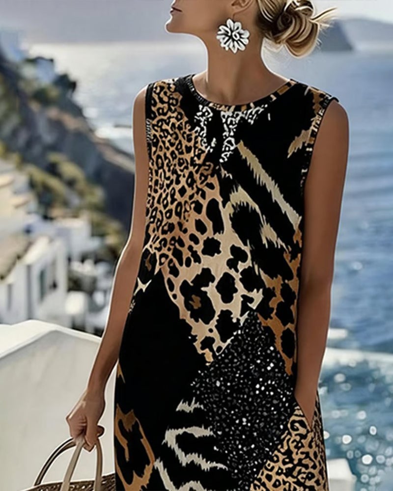 SavannaChic Midi – Leopard Shift Dress