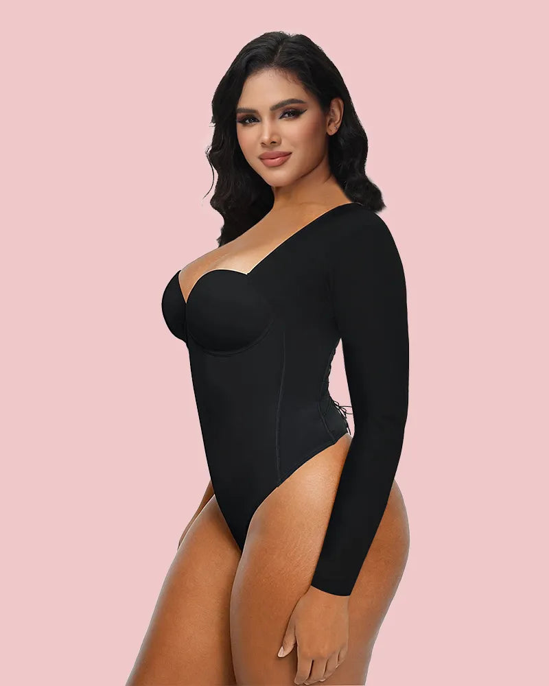 CurveLuxe – Back Lace-Up Seamless Thong Bodysuit