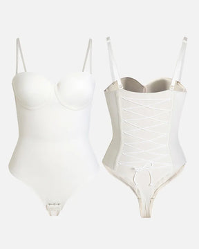 CurveLuxe – Back Lace-Up Seamless Thong Bodysuit