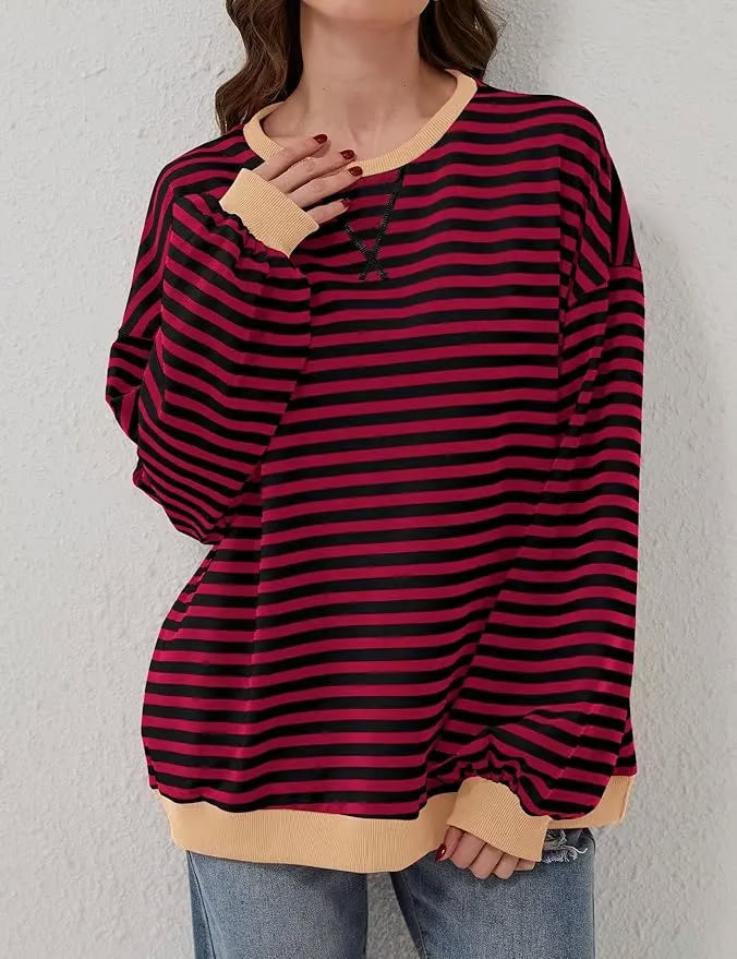 StripeAura – Women’s Color Block Striped Sweatshirt