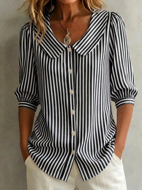 AuraClassic – Women’s Retro Peter Pan Collar Striped Shirt