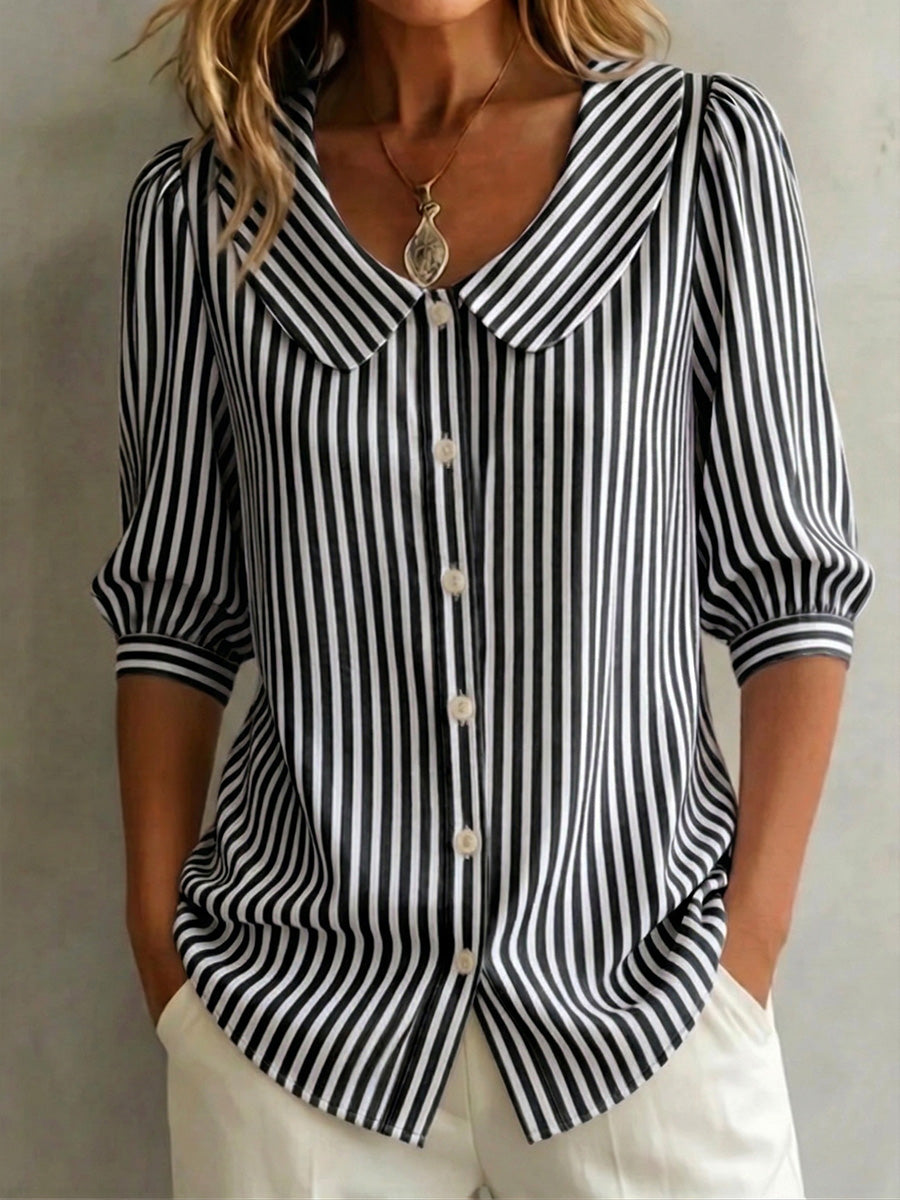 AuraClassic – Women’s Retro Peter Pan Collar Striped Shirt