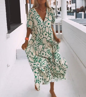 FloraLuxe – Short Sleeved Printed Summer Dress