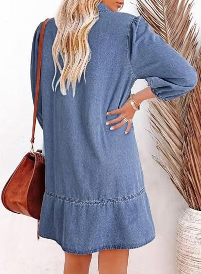 Deniva | Elegant V-Neck Denim Dress