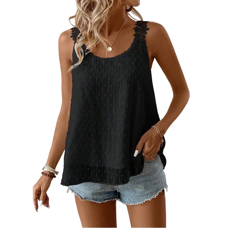 LaceBloom - Elegant Dot Lace Strap Tank Top