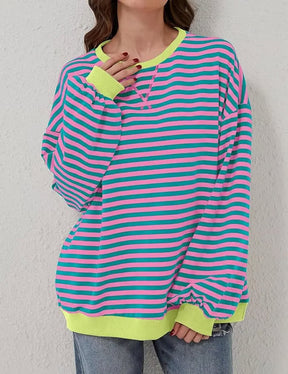 StripeAura – Women’s Color Block Striped Sweatshirt
