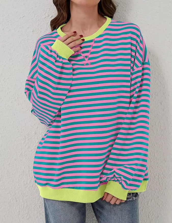 StripeAura – Women’s Color Block Striped Sweatshirt