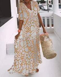 FloraLuxe – Short Sleeved Printed Summer Dress