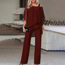 Elaré – Layered Chiffon Top & Wide-Leg Pants Set