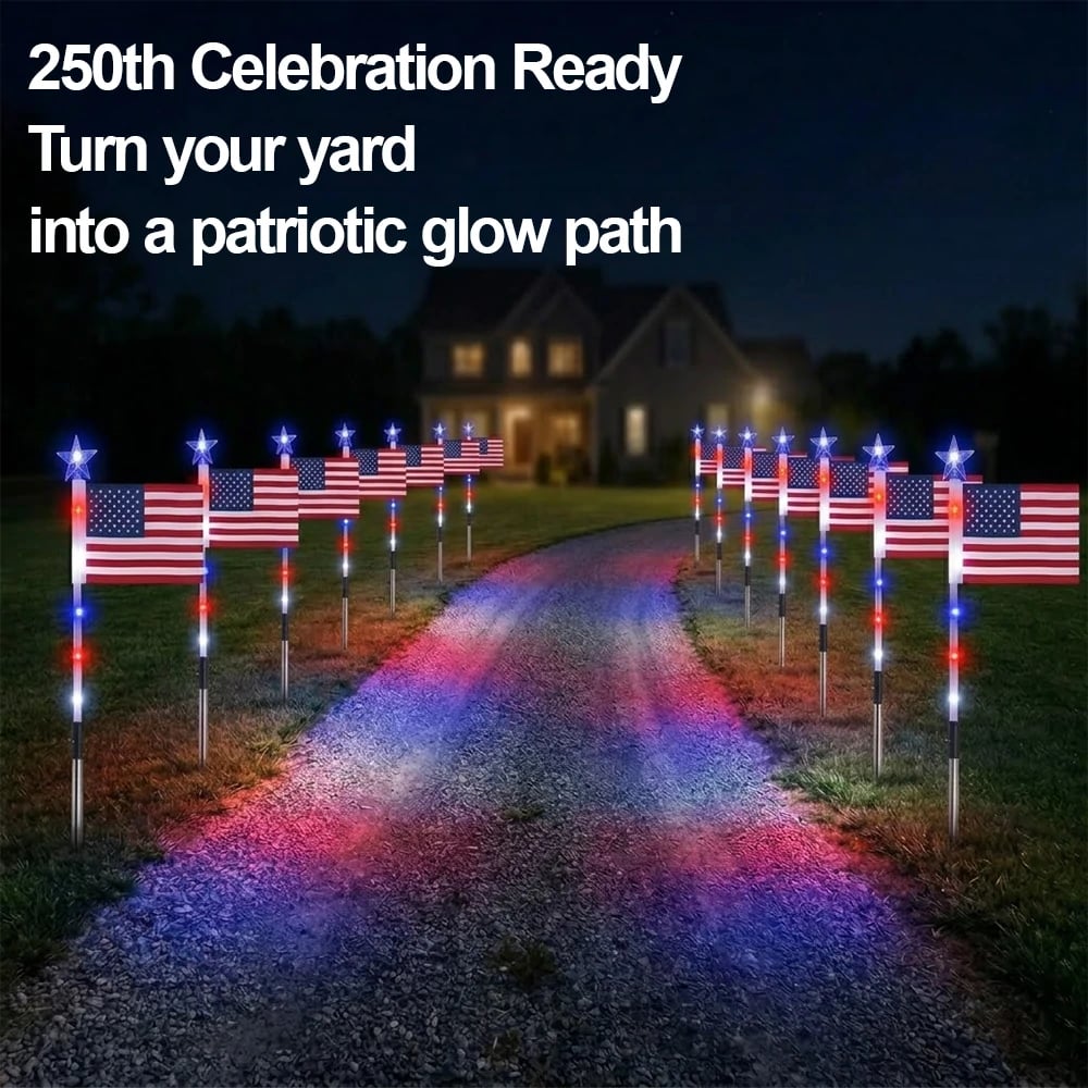 8 Solar American Flag Pathway Lights – Red, White & Blue Yard Glow