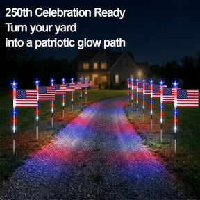 8 Solar American Flag Pathway Lights – Red, White & Blue Yard Glow