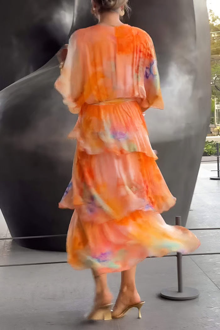 AuraFlow – Watercolor Chiffon Maxi Dress