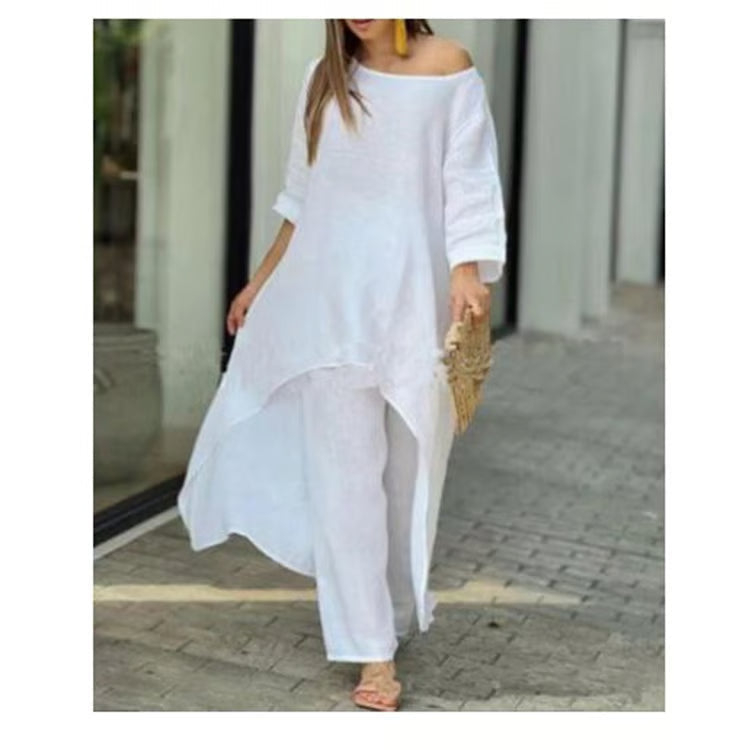 LunaFit – Women's Solid Color Linen Casual Suit