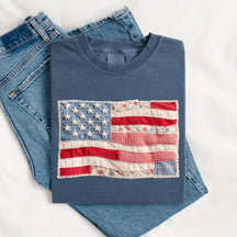 RedWhiteRebel – Retro American Flag Patchwork Tee