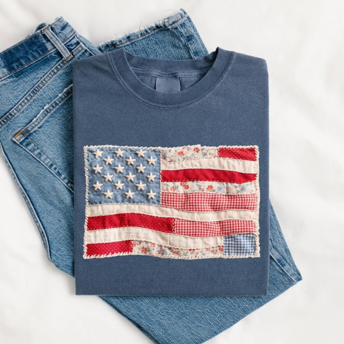 RedWhiteRebel – Retro American Flag Patchwork Tee