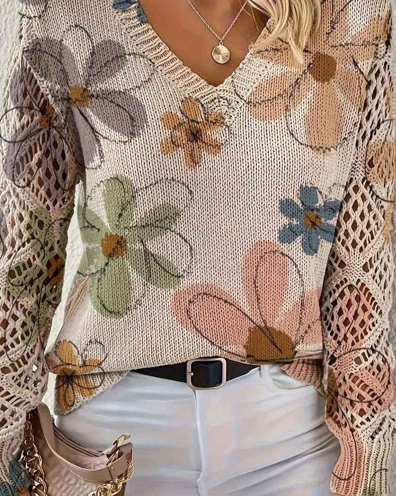 LaceWeave | V-Neck Openwork Knit Sweater