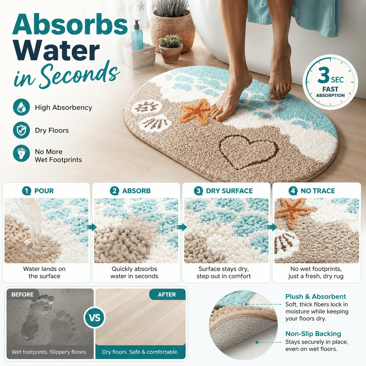 AquaCloud – Instant Dry Luxury Bath Mat