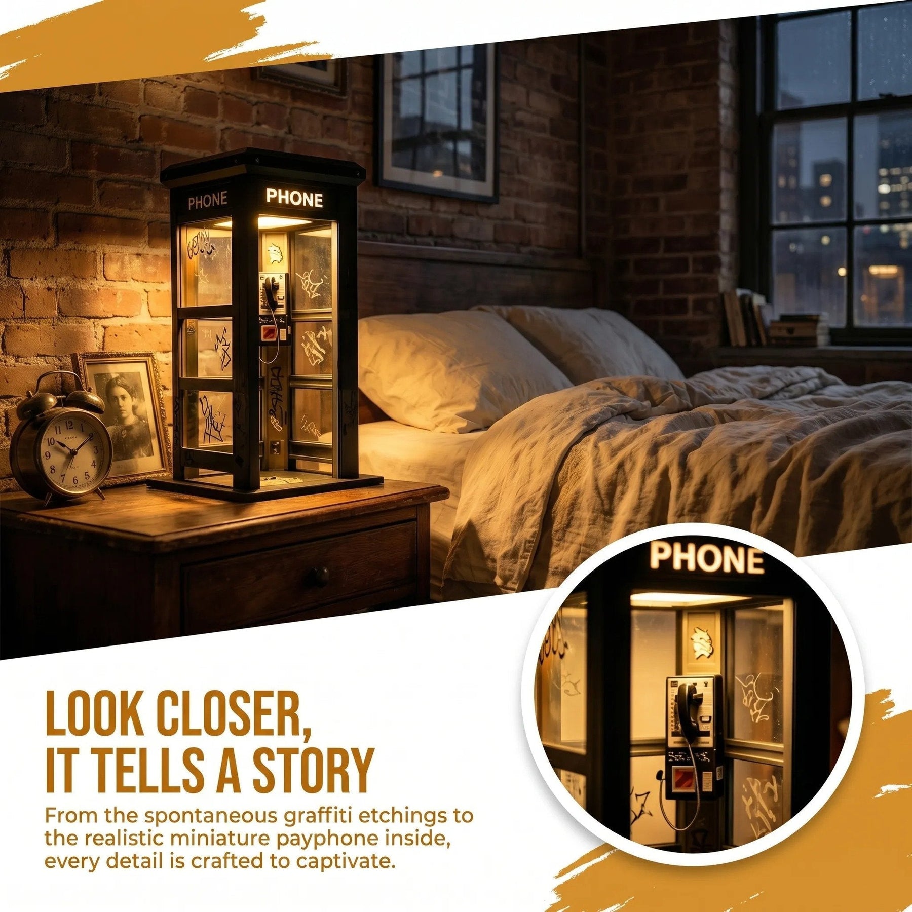 NoirBooth Glow - Vintage Phone Booth Ambient Lamp