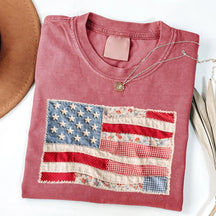 RedWhiteRebel – Retro American Flag Patchwork Tee