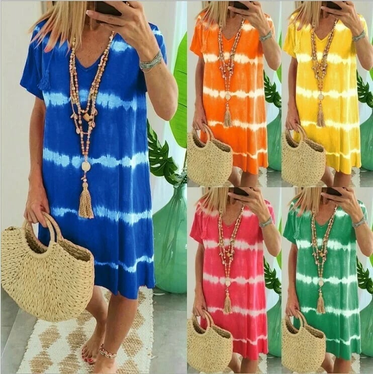 ChillAura | Tie-Dye Striped Loose Summer Dress