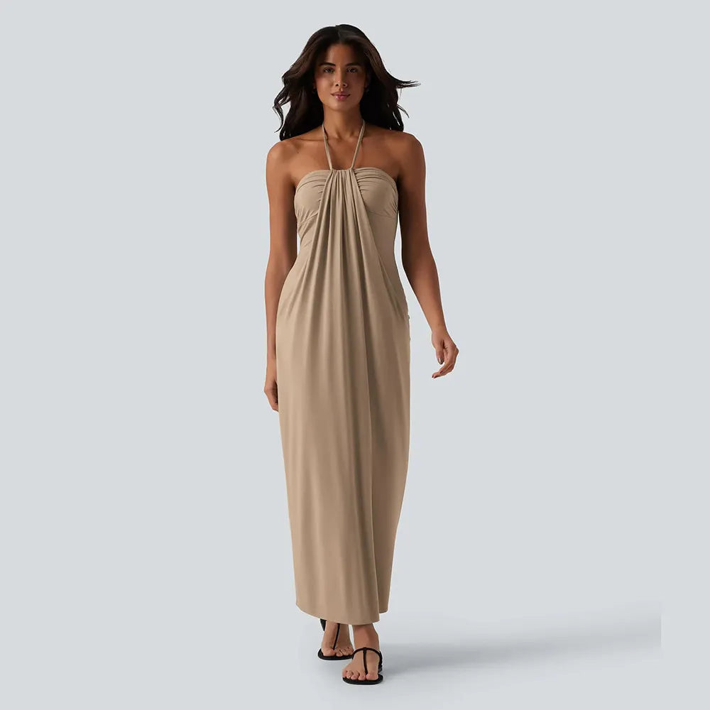 HalterTie – Elegant Back Maxi Dress with Pockets