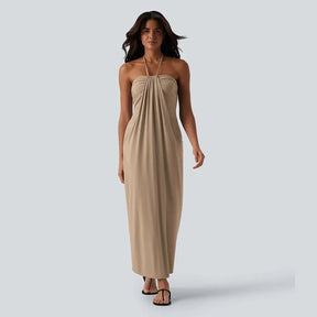 HalterTie – Elegant Back Maxi Dress with Pockets