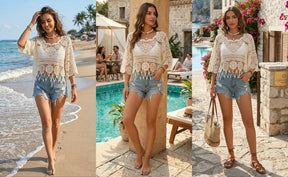 LaceAura – Crochet Hollow Out Tassel Cover Up for Beach Wear