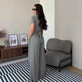 MaisonLuxe – Sophisticated Wrap Top & Wide Leg Pants Set
