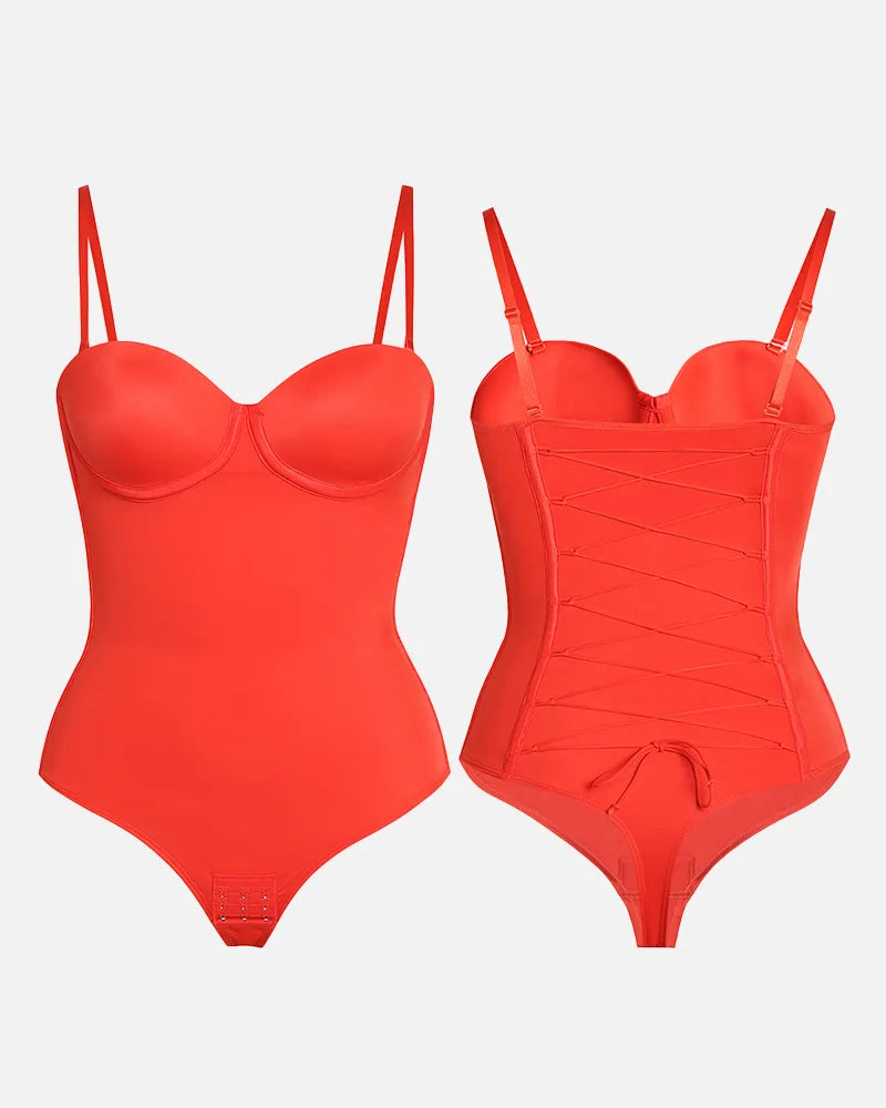 CurveLuxe – Back Lace-Up Seamless Thong Bodysuit